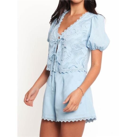 Lace Detail V-Neck Top and Shorts Set - Picture 2 of 5